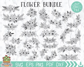 Hand Drawn Floral SVG Bundle: Rose Bouquet, Flower Clipart (Digital Files)