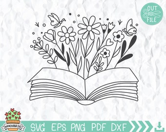 Wildflower book SVG, Book with Flowers svg, Floral Book svg, Flowers svg clipart, Floral bouquet svg Teacher svg cricut dxf files for laser