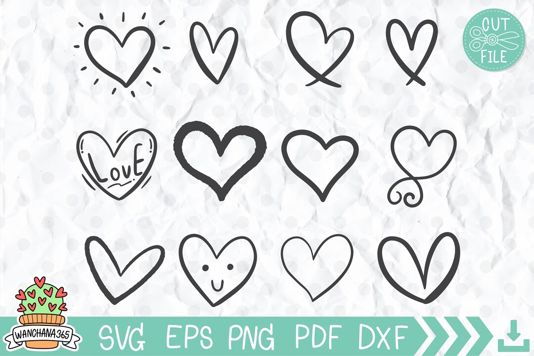 Doodle Heart SVG Bundle: Sketch Valentines Day Cut Files (digital ...