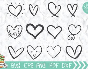 Paquete SVG de corazón con garabatos: Archivos de corte para San Valentín (descarga digital)