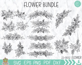 Handgezeichnetes SVG-Bundle: Rosenstrauß, Hochzeitsdekor (Digitaler Download)