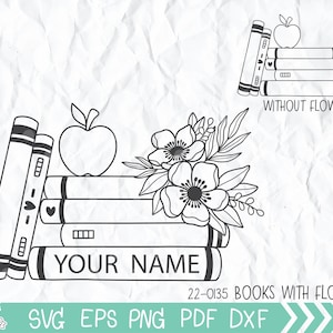 Bücher svg, Lehrer Shirt svg, Bücher mit Blumen Monogramm svg, Back to School, Buchliebhaber svg, Bibliothek svg, lesen svg, Cricut Cut File