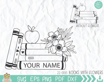 Books svg, Teacher Shirt svg, Books with Flowers Monogram svg, Back to School, Book Lover svg, Library svg, Reading svg, Cricut Cut File