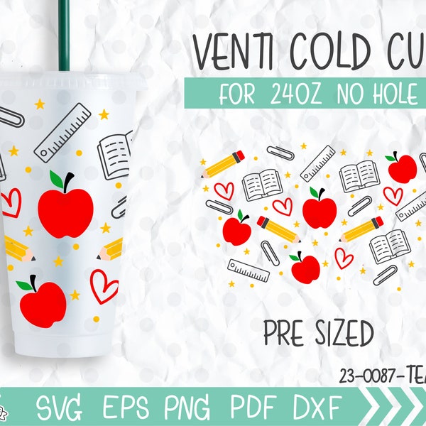 No Hole Venti Cold Cup Leraar Starbucks full wrap template svg, DIY Venti cold cup 24oz voor Cricut, Teach Love Inspire, cadeau voor leraar