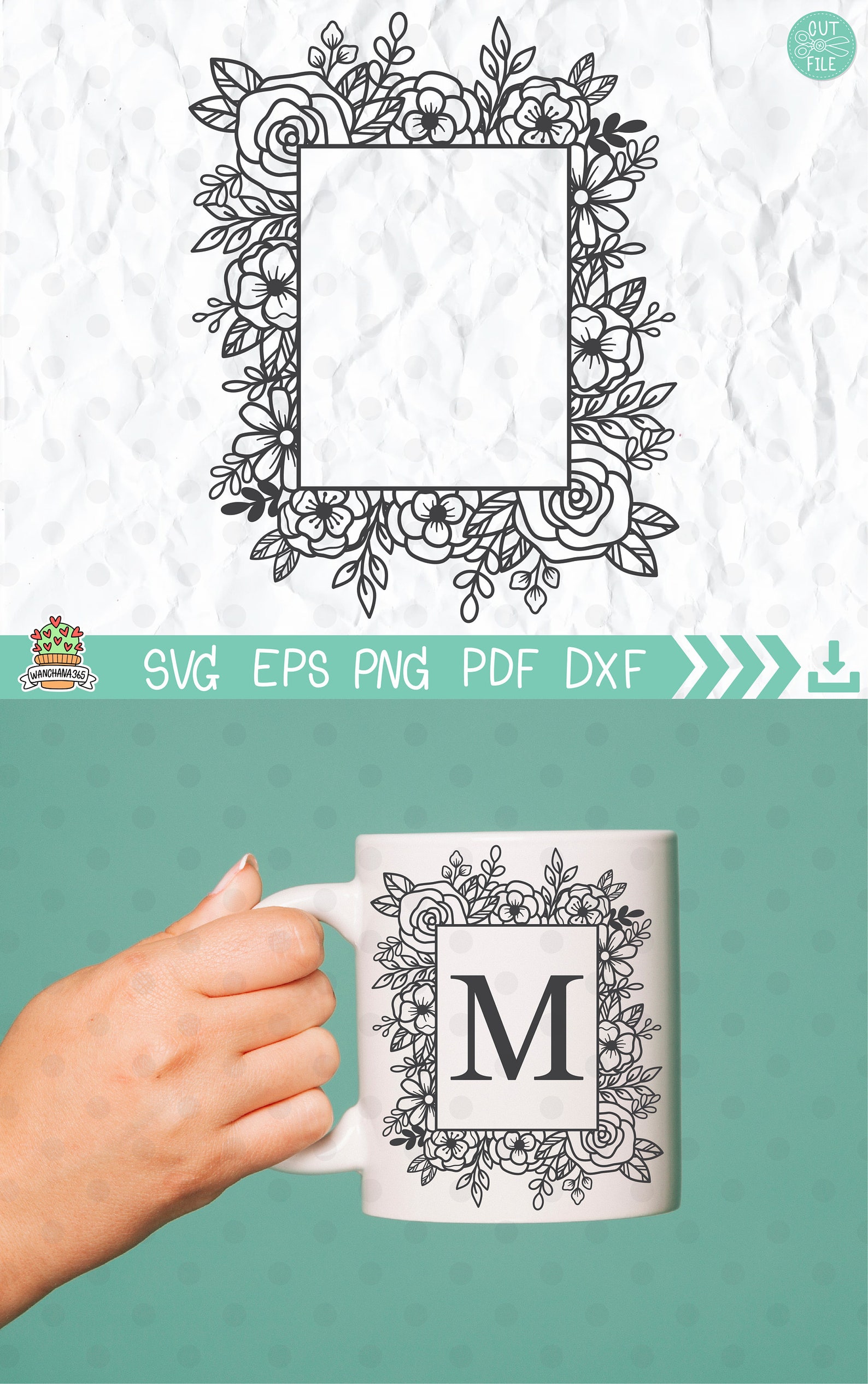 Floral Frame SVG Floral Frame Cut File Rectangle Flower - Etsy