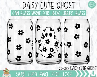 Retro Daisy Ghost Libbey Can Glass Wrap Template (Digital Download)