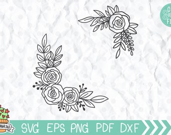 Floral Corner SVG: Marco de ramo de rosas dibujado a mano (Descarga digital)