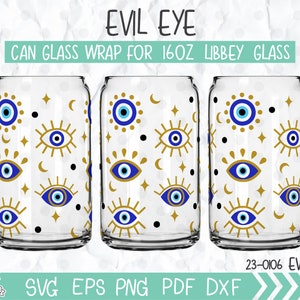 EVIL EYE Glass Can 16oz full wrap template svg, Turkish Eye Hamsa svg, Evil Eye Print Pattern,  Evil Eye svg Cricut Cut Files, gift for her