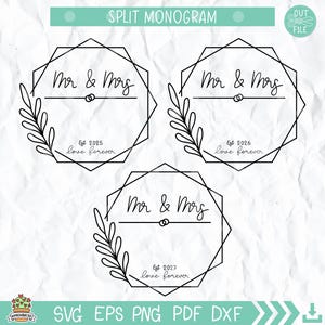 Mr & Mrs Split Monogram SVG: Geometrisch trouwbord (bestand knippen)
