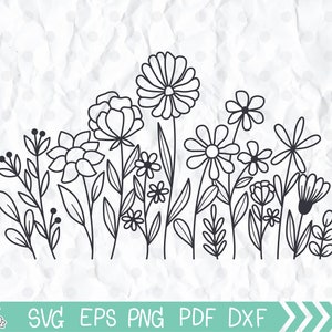 Flores silvestres svg, flores silvestres borda do prado svg, flores e clipart de folhas, arquivos Svg de flores para Cricut e silhueta, arquivos de corte de flores svg.