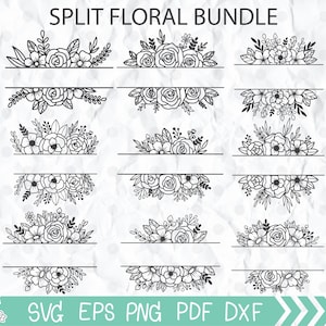 Floral Split SVG, Floral Split Letter SVG, bloemenframe SVG, Split Monogram Frame SVG, split frame SVG, bruiloft grens SVG, naam frame SVG