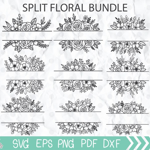 Floral Split SVG, Floral Split Letter svg, floral frame svg, Split Monogram Frame svg, split frame svg, Wedding Border svg, name frame svg