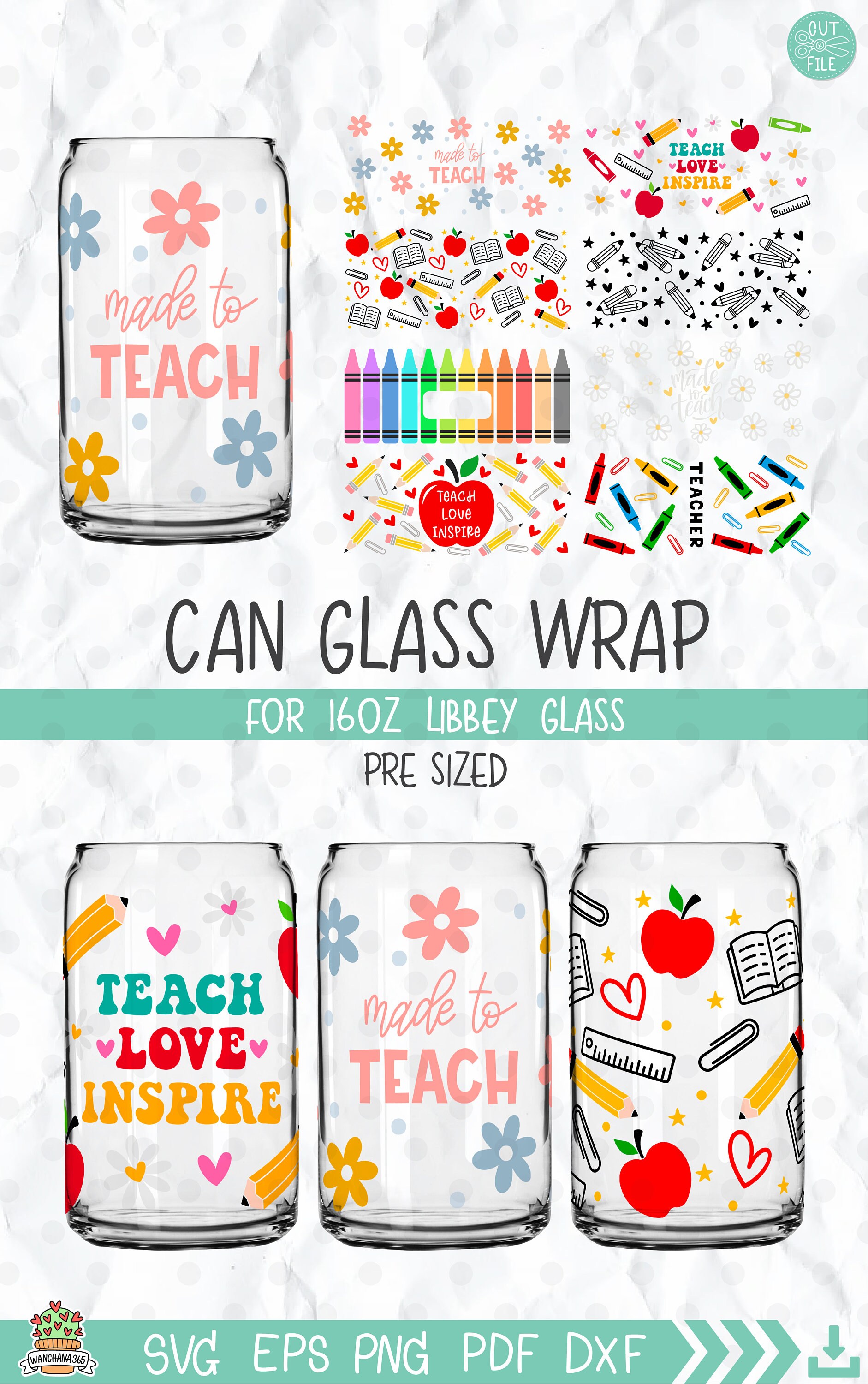 Teacher Appreciation 16oz Libbey Glass Can Wrap SVG Bundle (digital ...