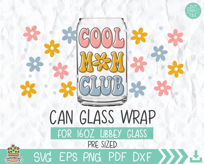 Cool Mom Club Libbey Glass puede envolver 16 oz, vida de mamá, regalo de mamá nueva, regalo de Navidad para mamá, equipo de mamá, mamá, anuncio de embarazo imagen 2