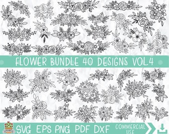 Handgezeichnetes florales SVG-Bundle: Rosenstrauß, Hochzeitsdekor (Digitale Dateien)