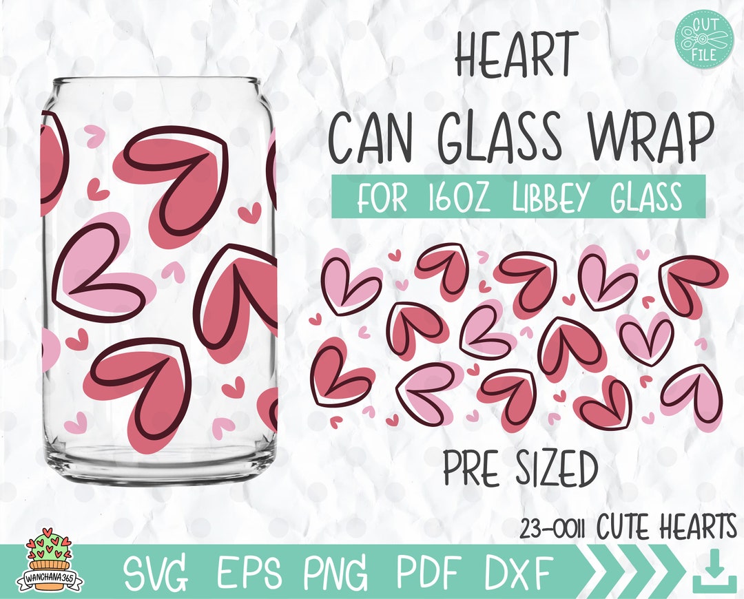 Hearts Pattern Libbey Glass Svg Valentine Svg for Libbey 16oz - Etsy