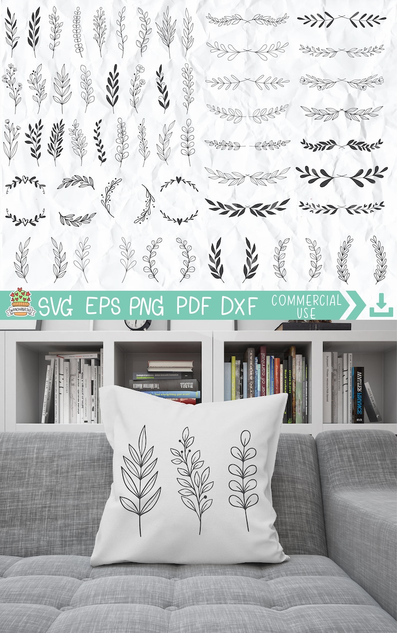 May include: A set of 40 black and white hand-drawn floral elements, including wreaths, branches, and sprigs. The elements are perfect for adding a touch of nature to your designs.