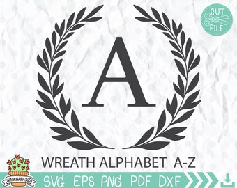 Laurel Wreath Alphabet SVG: Monogram Initial Clipart (Digital Files)