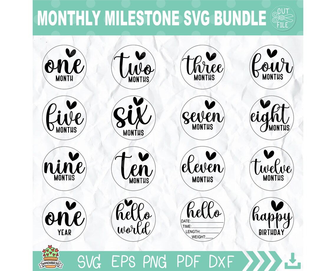 Baby Milestone Rounds SVG Bundle: Monthly, Hello World (digital Files ...
