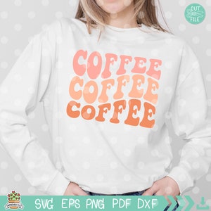 Café SVG para camisa, SVG estético, SVG popular, Retro, Texto apilado ondulado SVG, PNG de moda, Regalo amante del café, Diseño de sublimación maravilloso