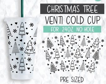 Doodle Christmas Tree Cup Wrap: 24oz Venti Cold Cup SVG (Digital Download)