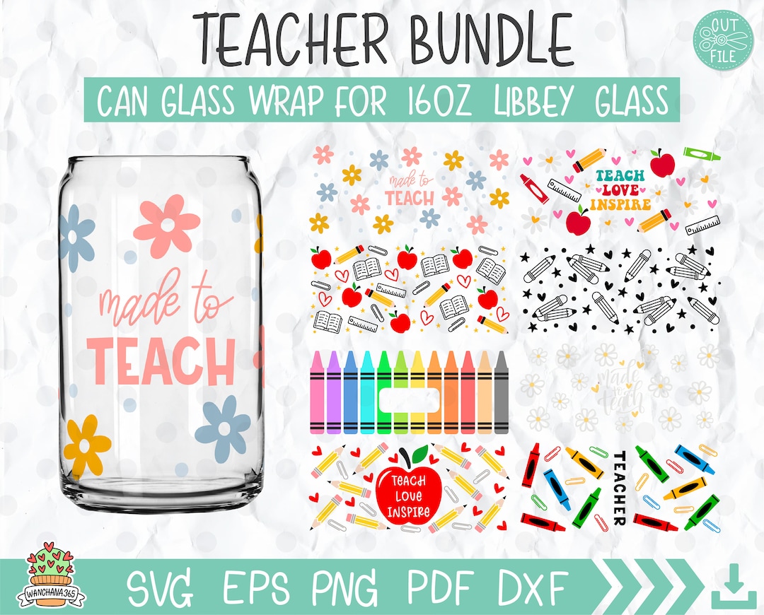 Teacher Appreciation 16oz Libbey Glass Can Wrap SVG Bundle (digital ...
