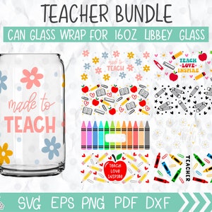 teacher glass can svg bundle 16 oz libbey can svg  retro teacher appreciation floral wrap svg gift for teacher cup svg png, dxf, eps