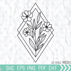 Flowers And Leaf, Flower bouquet svg, Bouquet svg, Botanical Clipart, Wild flowers svg, Flower Diamond bouquet svg, png, eps, dxf, Cricut image 1