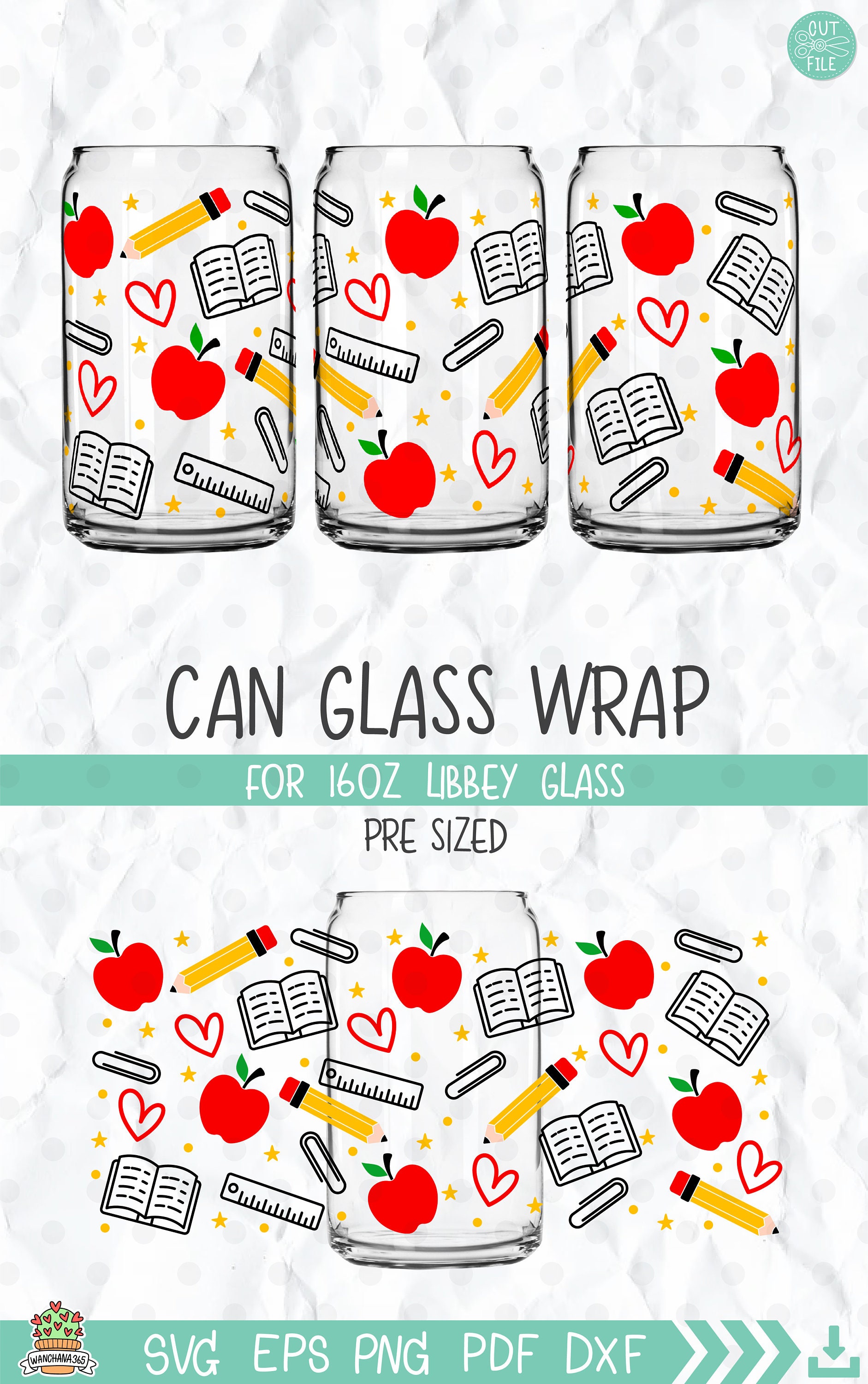 Teacher Appreciation Libbey 16oz Can Glass Wrap SVG Template (digital ...