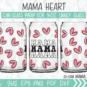 Loved Mama Hearts Libbey Beer Glass Can svg, Valentines Can Glass Wrap svg, Hearts Shaped Pattern svg, presente para a mãe svg, Shaped Beer Glass