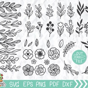 39 foglie disegnate a mano e SVG floreali, file in formato SVG di rami, clipart di foglie, SVG disegnati a mano, Foglia in formato SVG, Divisori di foglie per Cricut e Silhouette