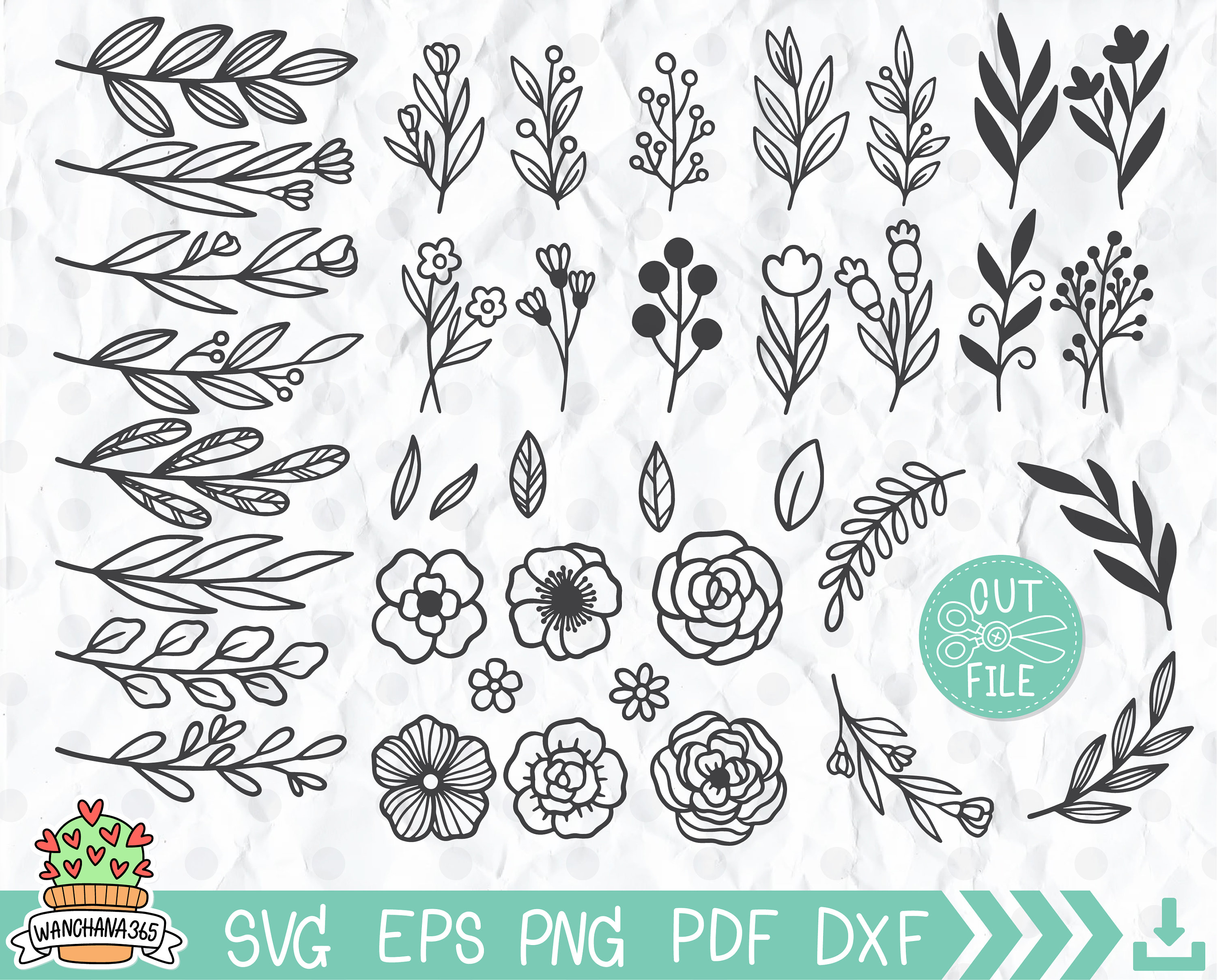 39 Hand Drawn Leaves and Floral SVG Branches Svg File Leaves Etsy UK