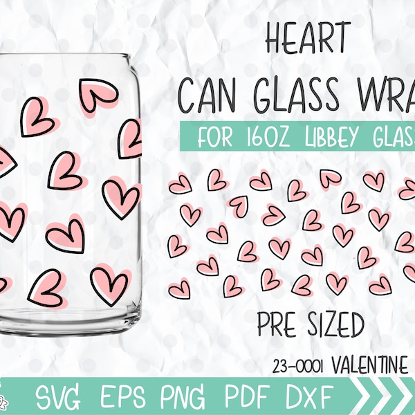 Cute Hearts Libbey Glass Can Wrap, Beer Can Glass svg, Glassware svg, Valentines Day svg, Files for Cricut & Silhouette Cameo, gift for her