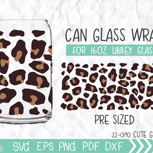Leopard cheetah Libbey Glass Can 16oz, Animal Print Libbey Glass Can Wrap, Cheetah Cup, Libbey 16oz full wrap template svg