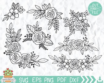 Fleur SVG, Floral SVG, Floral SVG Bundle, Flower SVG Cut Files, Mariage, Frontière, Bundle, Flower Corner, Fichiers SVG pour Cricut et Silhouette