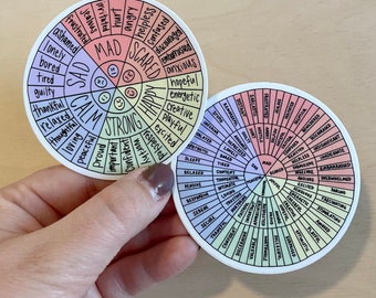 Feelings Wheel Sticker Pack / VINYL STICKER / mental health stickers / self awareness / therapy tool / wheel of emotions