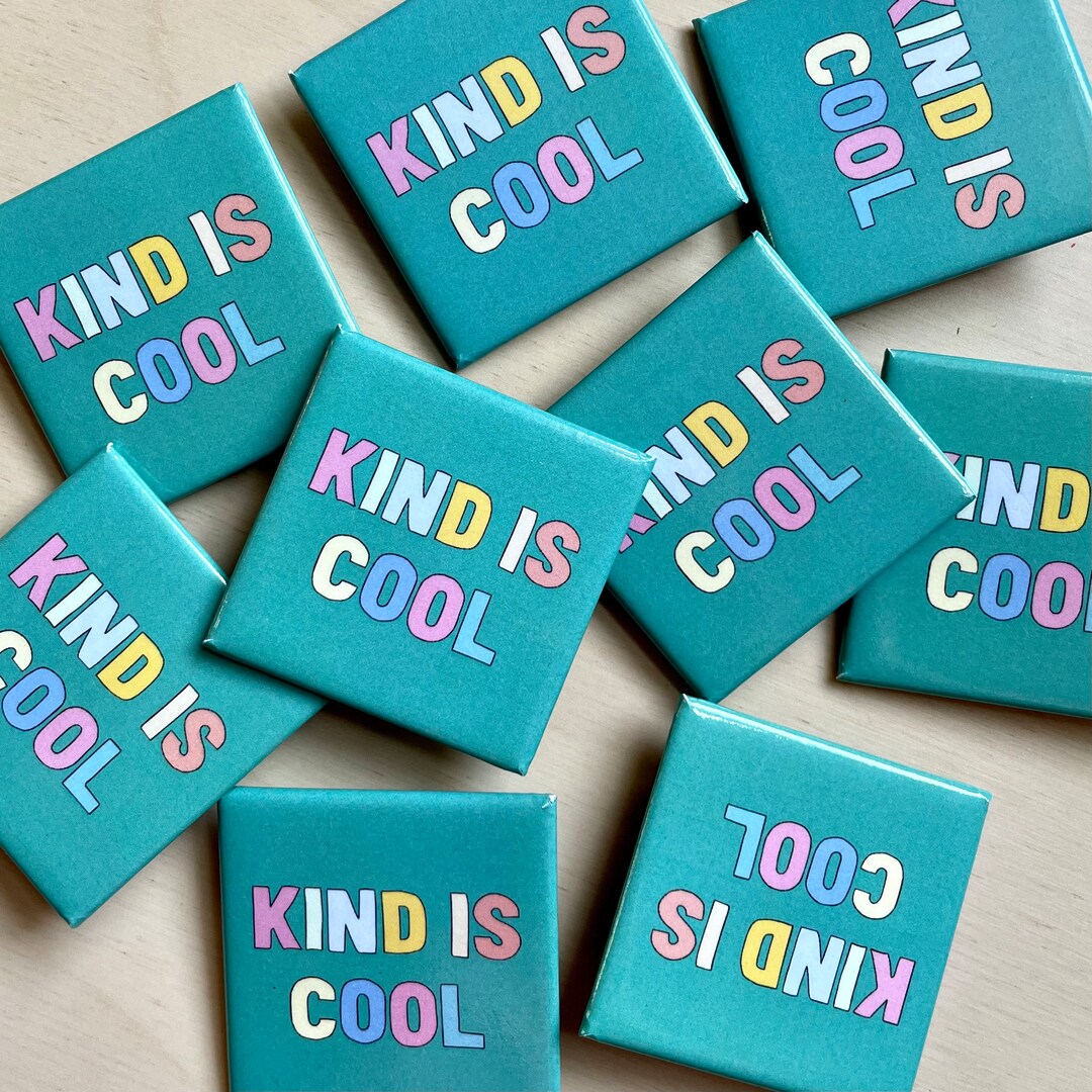 Kind is Cool Buttons / Pin Back Buttons / Square Button / Kids Etsy
