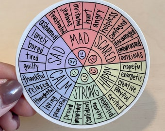 Simplified Feelings Wheel Sticker / VINYL STICKER / mental health sticker / self awareness / therapy tool / wheel of emotions / for kids