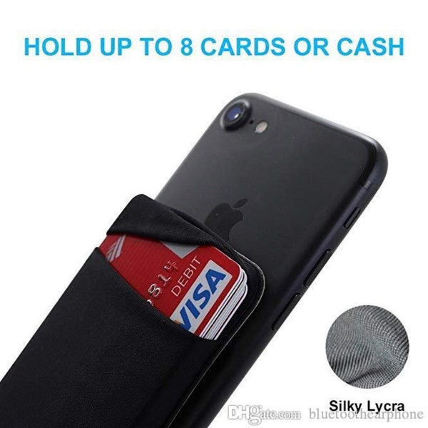 Stick on wallet card holder for phones