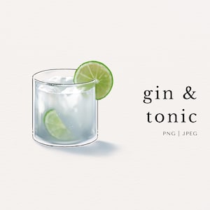 Gin & Tonic Cocktail Alcoholic Drink Colored Clip Art | PNG | JPEG | Digital Download
