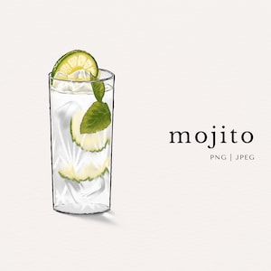 Mojito Cocktail Bevanda Alcolica Clip Art Colorata / PNG / JPEG / Download Digitale