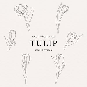 Tulip Clip Art Set | Minimal Abstract Line Art | Fine Line | SVG | PNG | JPEG