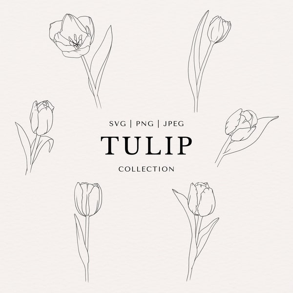 Tulip Clip Art Set | Minimal Abstract Line Art | Fine Line | SVG | PNG | JPEG