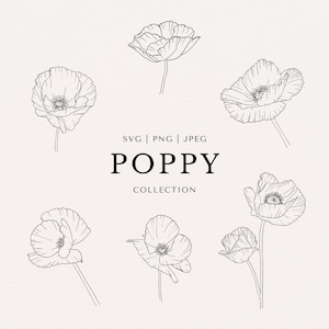 Poppy Clip Art Set | Minimal Abstract Line Art | Fine Line | SVG | PNG | JPEG
