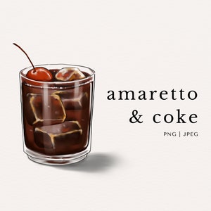 Amaretto and Coke Cocktail Alcoholic Drink Colored Clip Art | PNG | JPEG | Digital Download
