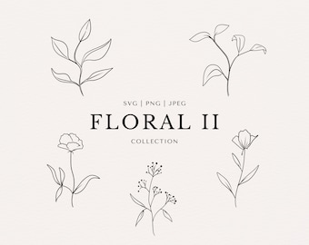 Floral 2 Clip Art Set | Arte de Linha Abstrata Minimalista | Linha Fina | SVG | PNG | JPEG
