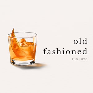 Cocktail vecchio stile Bevanda alcolica Clip Art colorata / PNG / JPEG / Download digitale