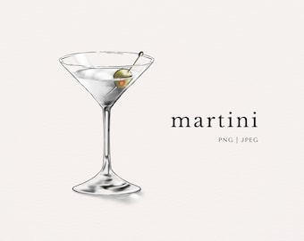 Martini Cocktail Alcoholic Drink Colored Clip Art | PNG | JPEG | Digital Download