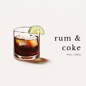 Rum & Coke / Cocktail Cuba Libre Bevanda alcolica Clip Art colorata / PNG / JPEG / Download digitale