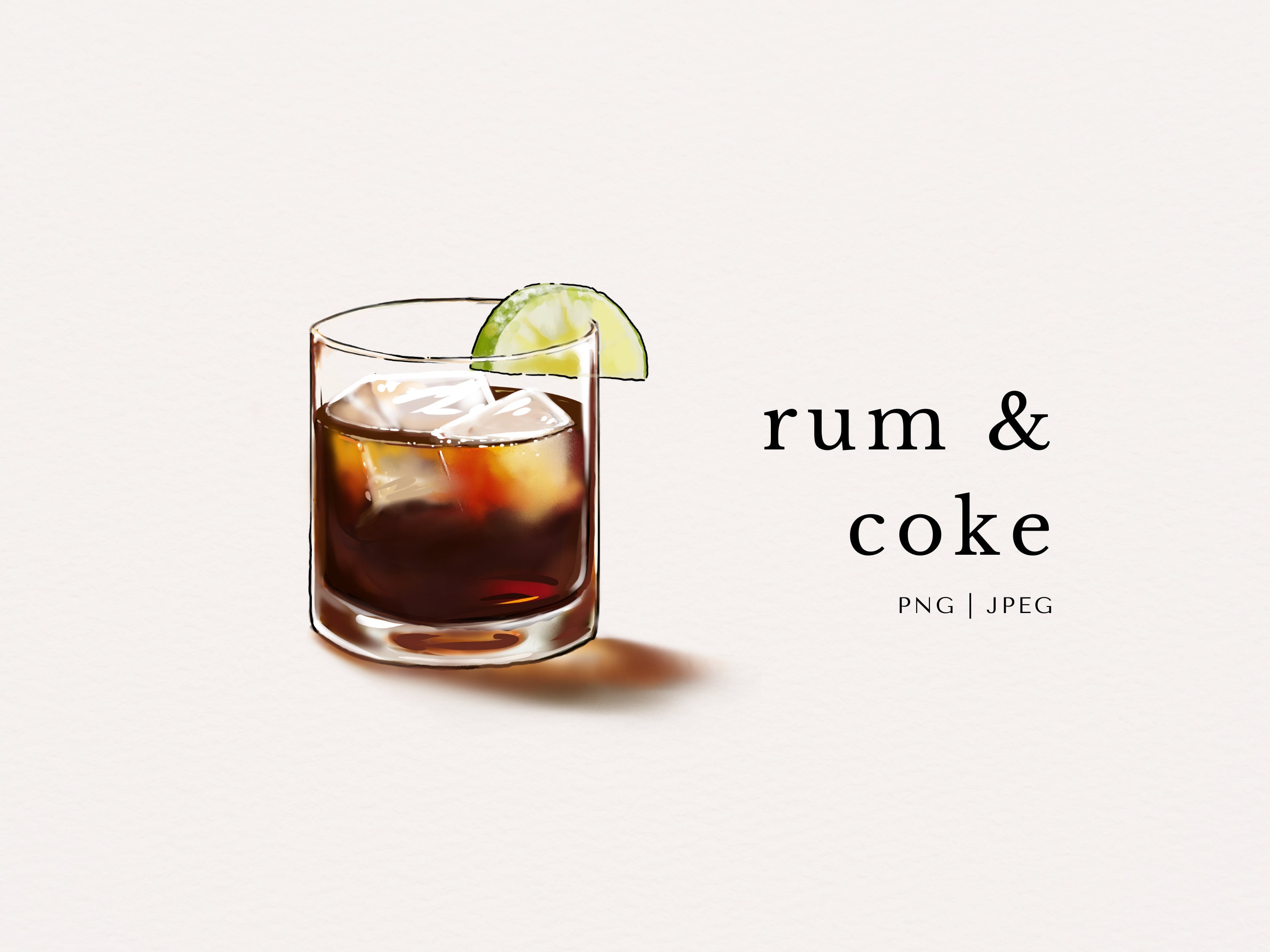 Rum & Coke / Cuba Libre Cocktail Alcoholic Drink Colored Clip Art | PNG | JPEG | Digital Download